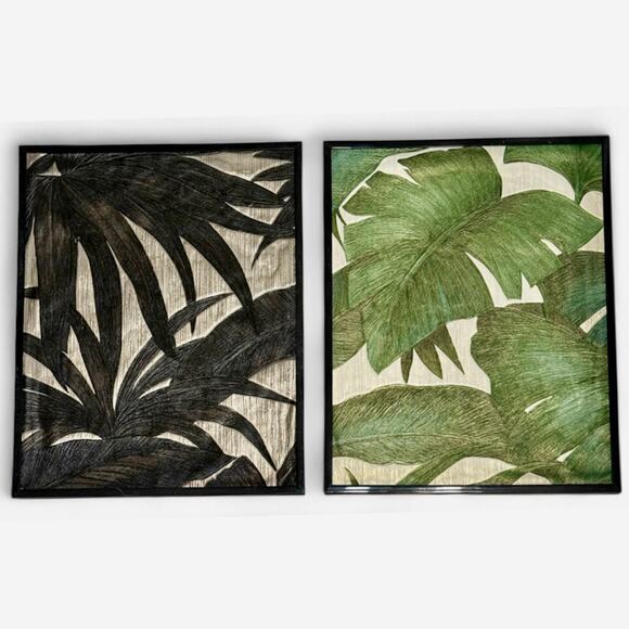 Framed Versace Wallpaper Art Giungla Palm Leaves Monstera Green Cream Black - Picture 5 of 5